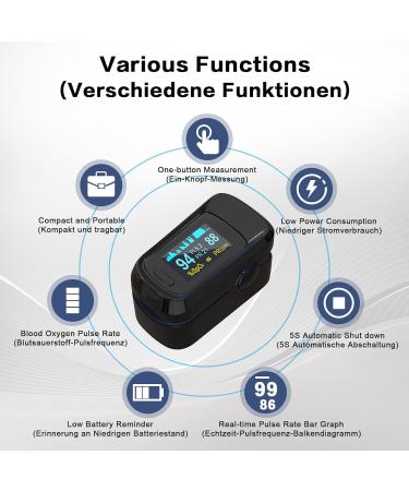 Pulse Oximeter for Finger Oxygen Measuring Device Fingertip Oximeter Measures Oxygen Saturation SpO2 Pulse Frequency Oximeter with OLED Display and Alarm Function(Black) - Buy Online on GoSupps.com