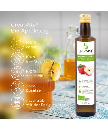 GreatVita Organic Apple Cider Vinegar - 4 x 500ml Naturally Cloudy & Unfiltered with Mother | High-Quality Health Booster - Worldwide Shipping - Buy Online on GoSupps.com