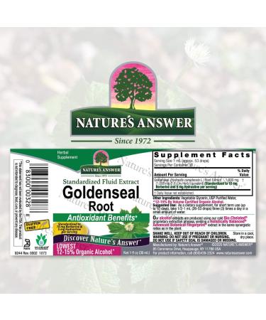 Nature's Answer Goldenseal Root 1 fl oz | Organic Alcohol Extract | Immune Support & Inflammation Relief - Buy Online on GoSupps.com
