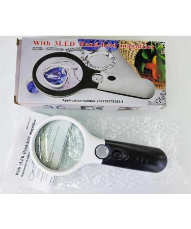 Double Lens with 3 LED Lights Racket Handheld high Power Reading Plastic Magnifying Glass with Lights 6902white free - Buy Online on GoSupps.com