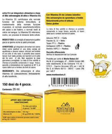  Montenatura MONTENATURA Extra D | Vitamin D3 Drops | 2000 IU Daily | 5 Month Supply | 100% Natural and Vegetable-Based | Italian Quality - Buy Online on GoSupps.com