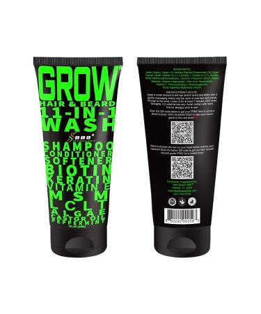 Grow Hair & Beard 11-in-1 Wash with Biotin, Castor Oil, and Peppermint Essential Oil - Vegan Hair Growth Shampoo - BBS USA Product - Buy Online on GoSupps.com