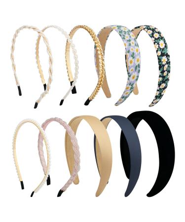 LYroo Pearl Beaded Headband Metal Head Bands No Slip Floral Headbands Wide and Thin Womens Headbands Hair Accessories for Women Girls 10 Pack