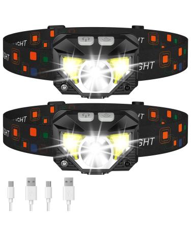 Headlamp Flashlight LHKNL 1200 Lumen Ultra-Light Bright LED Rechargeable Headlight with White Red Light 2-PACK Waterproof Motion Sensor Head Lamp 8 Modes for Outdoor Camping Running Cycling Fishing 2 Packs