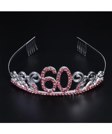 Frcolor 60th Birthday Tiara Crystal Rhinestone Women 60th Birthday Crown with Combs Silver Red - Buy Online on GoSupps.com