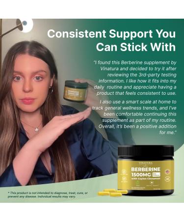 VINATURA Berberine 1500mg - Berberine Supplement with Ceylon Cinnamon Max Potency Berberine HCL - 90 Capsules - Buy Online on GoSupps.com