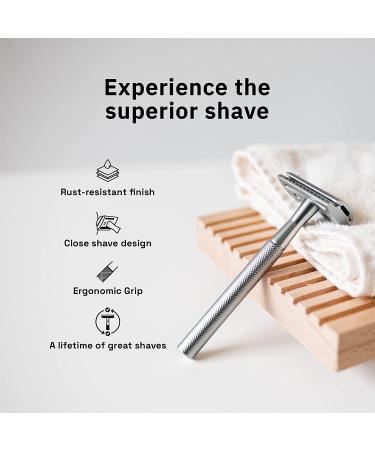 BOVEM Align Razor - Premium Single Blade Safety Razor for Men | Double Edge Razor with Stand and 5 Platinum Blades | Matte Silver - Buy Online on GoSupps.com