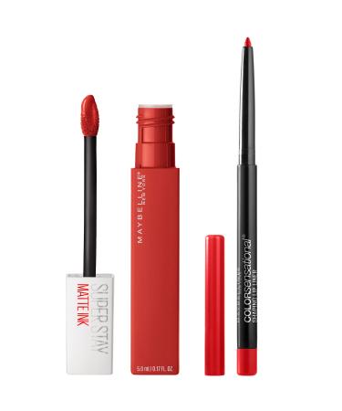 Maybelline Super Stay Matte Ink Liquid Lipstick + Color Sensational Lip Liner Makeup Bundle Includes 1 Lipstick in Dancer and 1 Lip Liner in Very Cherry Maybelline Super Stay Matte Ink Liquid Lipstick Makeup Dancer and Color Sensational Lip Liner Bundle 2