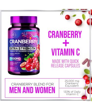 Cranberry Supplement Pills Extract from 25000mg - 3X Strength Concentrated Whole Fruit Cranberry with Vitamin C Triple Strength for Cleanse & Urinary Tract Health Support Sugar-Free - 120 Capsules 120 Count (Pack of 1) - Buy Online on GoSupps.com