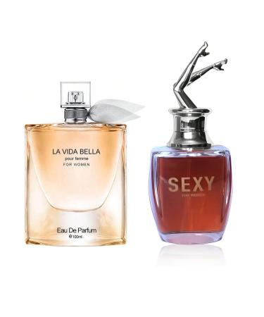 Women's Perfume La Vida Bella& Sexy for Women Combo Set Eau De Parfum Long Lasting Fragrance 3.4 Fl Oz Spray Each for Daily Used la vida bella&Sexy for Women