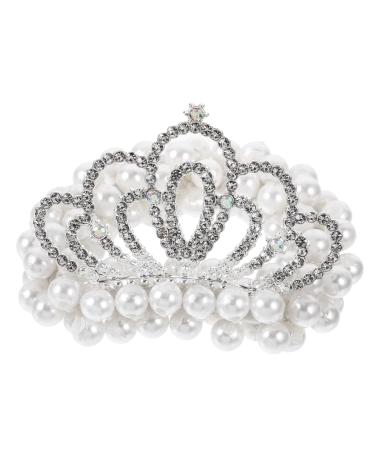 Hair Accessories Girl Hair Tie Pearl Crown Hair Tie Pearl Beaded Hair Scrunchies Hair Ties for Girls Pearl Hair Tie with Crown Ponytail Holder Rubber Band Plastic Pearl Beads Child