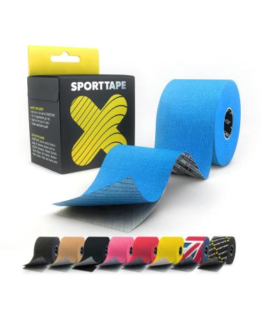 SPORTTAPE Extra Sticky Kinesiology Tape 5cm x 5m - Blue | Hypoallergenic Waterproof K Tape | Physio Medical Sports Tape for Muscle Injury Support | Uncut - Single Roll