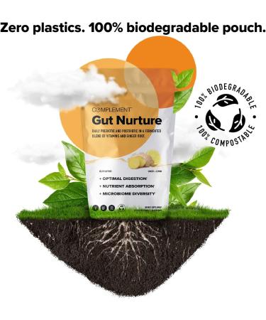 Complement Gut Nurture Prebiotic + Postbiotic Superfood Powder for Leaky Gut Repair Probiotics for Digestive Health - Ginger Root - 30 Servings - Buy Online on GoSupps.com