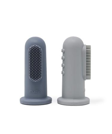 Mushie Baby Finger Toothbrushes | 1x Set of 2 Silicone Finger Toothbrush Baby | Babies First Toothbrush Soothing Irritated Gums | Material: Food-Grade Silicone (Stone/Tradewinds) - Buy Online on GoSupps.com