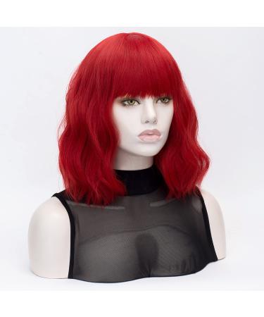 Red Wig with Bang | Qaccf Short Wavy Synthetic Bob for Women - Realistic Halloween Costume Accessory - Buy Online on GoSupps.com