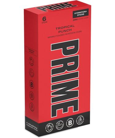 Prime Hydration+ Stick Pack - Tropical Punch Electrolyte Drink Mix with Coconut Water, BCAAs, Antioxidants & Zero Sugar - 6 Single-Serving Sticks - Buy Online on GoSupps.com