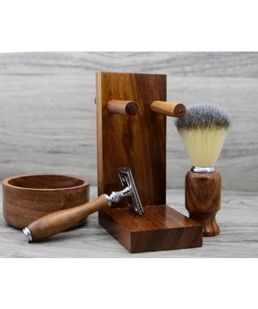 Grooming Shaving Set for Men | Double-Sided Safety Razor Wood Handle & Bowl | Premium Gift for Gentlemen - Buy Online on GoSupps.com