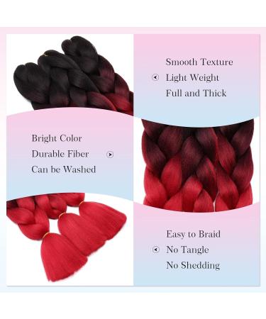 Tess Braids Extensions Ombre 60 cm | 3 Pack Jumbo Braids KanCalon Hair | Black Red Ombre Box Braids | 100g Bundle - Buy Online on GoSupps.com