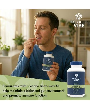 Balanced Vibe Organic Gut Health Supplement | Plant-Based Digestive & Gut Lining Support | L-Glutamine Glycine & 5 Organic Herbs to Reset Healthy Digestion and Fuel Your Day | 90 Capsules - Buy Online on GoSupps.com