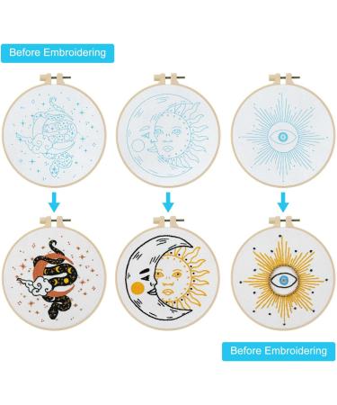 Anidaroel Embroidery Starter Kit for Adults - 3 Sets Stamped Cross Stitch Kits with Fabric, Hoops, Threads, Needles - Beginner Embroidery Set - Buy Online on GoSupps.com