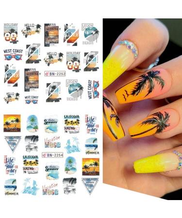 Summer Palm Tree Nail Art Stickers - Tropical Ocean Beach Design for DIY Manicure - 12pcs - Buy Online on GoSupps.com