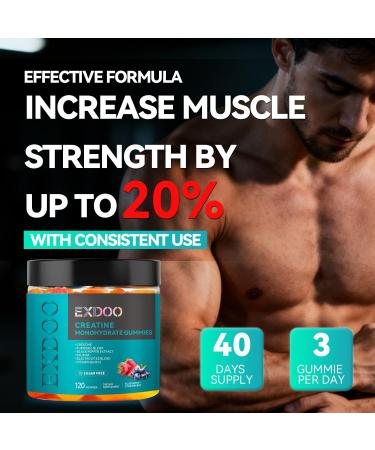 exdoo Creatine Monohydrate Gummies with Turmeric for Men and Women Creatine with Taurine Electrolyte for Strength Energy&Muscle Support Pre-Workout Gummies Sugar Free 120pcs - Buy Online on GoSupps.com