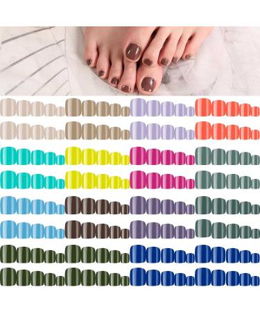336 Pieces 14 Sets Short False Toenails Press on Toenails Short Square Glossy False Toe Nails Full Cover Square Fake Nails Artificial Toenail Tips for Nail DIY Manicure (Fresh Color)