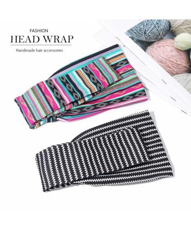 Boho Tie Black Elastic Hair Bands for Women & Girls | Slipproof Striped Yoga Accessories (2 Pack) - Buy Online on GoSupps.com