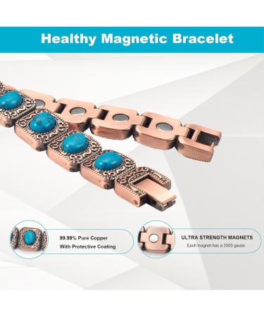 Yinox Magnetic Therapy Copper Bracelet for Women | Relieves Arthritis & Wrist Pain | Stylish with Turkish Turquoise (3500 Gauss) - Buy Online on GoSupps.com