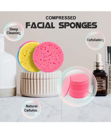 50-Count Compressed Facial Sponges - 100% Natural Cellulose Spa Sponges for Cleansing, Exfoliating, and Makeup Removal - Pink - Buy Online on GoSupps.com