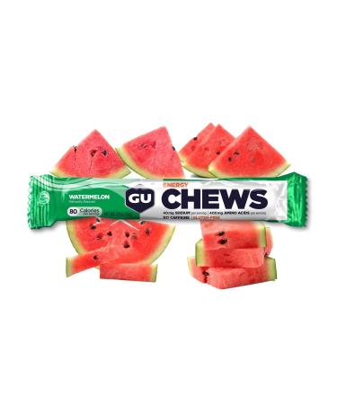GU Energy Chews, Watermelon Energy Gummies with Electrolytes, 18 Packs (144 Chews Total)