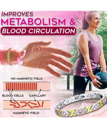 Magnetic Lymph Detox Bracelet Ladies Energy Health Bracelets for Hot Flashes Arthritis Pain Relief Slimming Sleepless Real Crystal Blood Sugar Control Ring Gifts Women Girls (Silver + Gold) - Buy Online on GoSupps.com