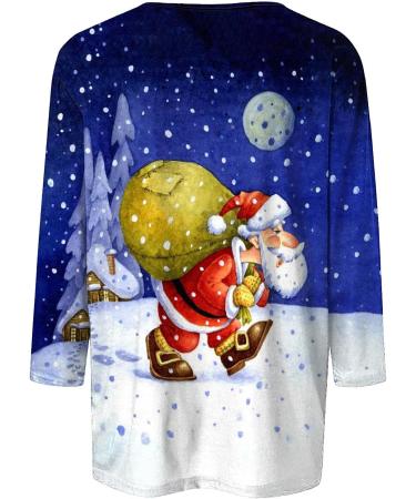 Yihaojia 3/4 Length Sleeve Chirstmas Shirts for Women 2023 Casual Blouses Crewneck Xmas Printed Cute Tops Loose Fit Pullover Blue Large - Buy Online on GoSupps.com