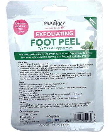 Derma V10 Exfoliating Foot Peel Tea Tree & Peppermint Removes Dead Skin After 7 Days 4 Treatments - Buy Online on GoSupps.com