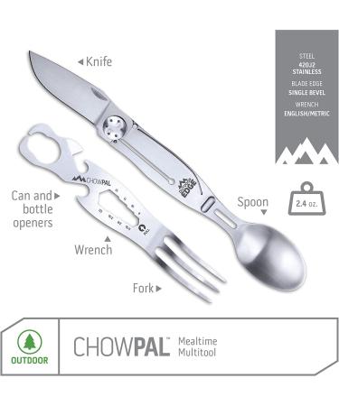 Outdoor Edge ChowPal - 7-in-1 Mealtime Multitool with Knife, Fork, Spoon, Bottle Opener, Can Opener, Wrench, Screwdriver - Stainless Steel Construction in Nylon Pouch - Buy Online on GoSupps.com