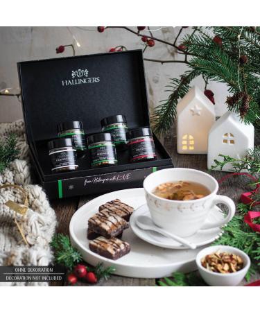 Hallingers Merry Christmas Green Tea Gift Set - 5 Vegan Varieties in Box | Perfect for Christmas Mother's Day Father's Day & General Gifts - Buy Online on GoSupps.com