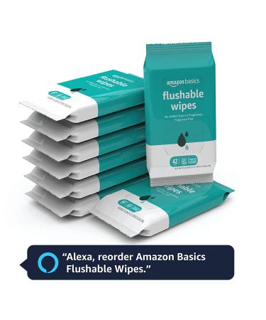 Amazon Basics Flushable Adult Toilet Wipes - Fragrance Free - 42 Count (Pack of 8) - 336 Wipes Total - Previously Solimo - Buy Online on GoSupps.com