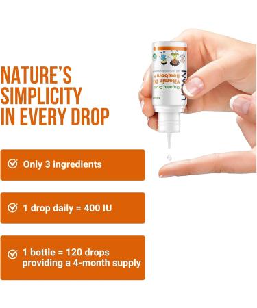 Organic Vegan 400IU Vitamin D3 120 Drops Baby Drop for Infants & Toddlers | USDA Organic Non-GMO Plant-Based No Additives or Preservatives All Natural Made in UK Organic Baby Drops - 400IU - Buy Online on GoSupps.com