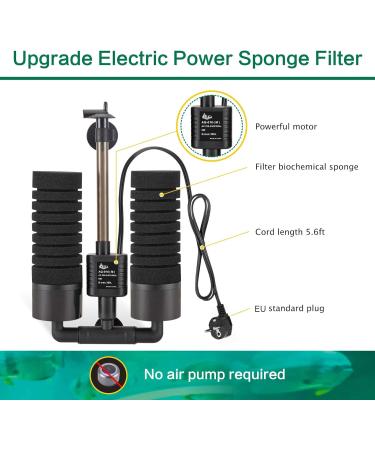 AQQA 3/5W Aquarium Sponge Filter - Quiet Double Foam Filter for 55-210L | Efficient Biological & Mechanical Filtration - Buy Online on GoSupps.com