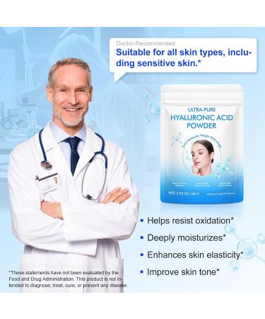 Hyaluronic Acid Powder 100% Pure & Natural Dual Molecular Weight Hyaluronic Serum Powder nhance Moisture Reduce Wrinkles Anti-Aging Skin Care & DIY Facial Serum(100 Grams) - Buy Online on GoSupps.com