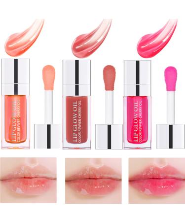 3 Pcs Plumping Lip Oil  Hydrating Glitter Lip Gloss Tinted Lip Balm Lip Care Transparent Toot Lip Oil  Nourishing Long Lasting Lip Glow Oil Lip Care Products