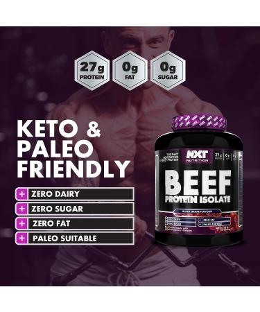 NXT Nutrition Beef Protein Isolate Powder - Natural Amino Acids - Paleo Keto Friendly - Dairy Gluten Free - 1.8kg (Black Grape) - Buy Online on GoSupps.com