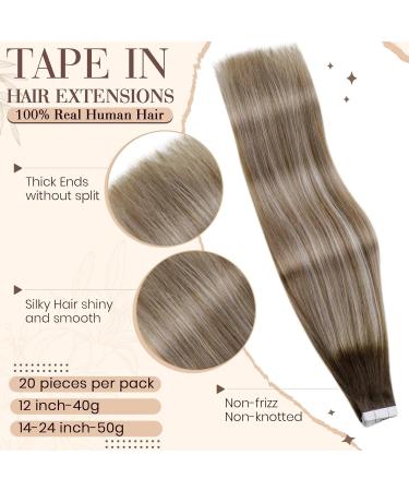 Shop Hetto Tape Extensions - Real Hair Ash Brown & Medium Blonde Balayage | Thick 30cm 40g | Best Quality Tape-In Hair Extensions - Buy Online on GoSupps.com