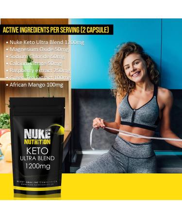 Nuke Nutrition Keto Ultra Blend x60 Capsules - Max Strength Weight Loss Tablets | Fast-Acting Fat Burning Formula with Green Tea, African Mango & Raspberry | Vegan-Friendly - Buy Online on GoSupps.com