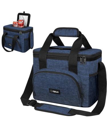 OPUX Insulated Small Cooler Bag for Travel | Soft Collapsible Cooler Bag for Family Camping, Beach | Large Leakproof Lunch Bag Box for Work, Construction Lunch Pail | Fits 16 Cans (Heather Navy)