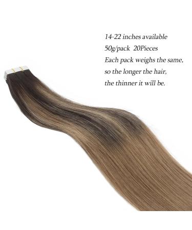 Premium Balayage Tape-In Hair Extensions - Real Remy Human Hair Ombre Dark Brown to Chestnut Brown 20 Pieces 50g - 35 cm #B2-6 - Buy Online on GoSupps.com