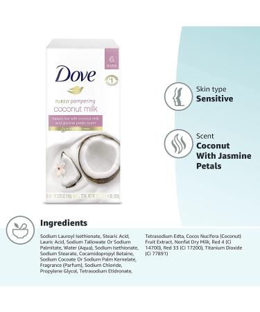 Dove Purely Pampering Coconut Milk & Jasmine Petals Beauty Bar - 6 Bars (3.75 oz each) - Moisturizing Soap for Soft Skin - Buy Online on GoSupps.com