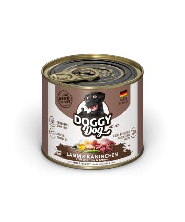 Doggy Dog Paté Lamb & Rabbit Pack of 6 cans of 200 g of grain-free wet dog food with salmon oil and green-lipped mussel, complete food with sweet potato and peas,