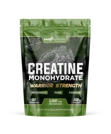 Gade Nutrition Creatine Monohydrate Powder 300g | 5000mg Per Serving | 60 Days Supply | Unflavored Micronized Pure Made in The USA 10.5 Ounce (Pack of 1)