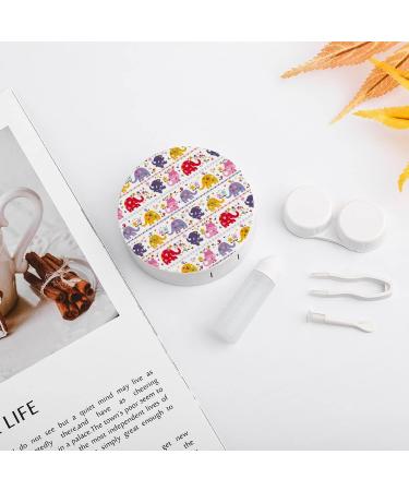 Cute Elephants Round Case For Contact Lens Kit Storage Box with Mirror Printed - Buy Online on GoSupps.com